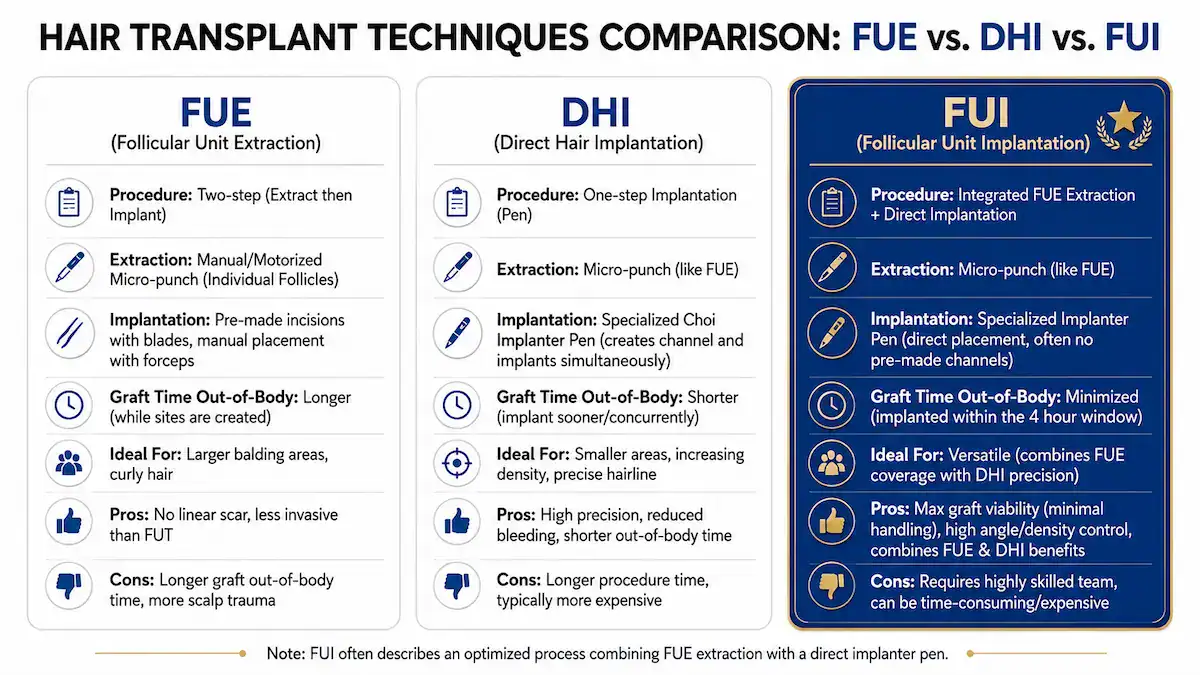 FUE vs DHI vs FUI