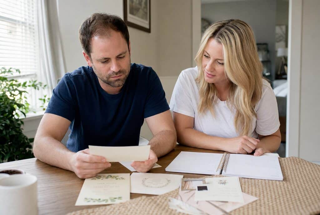 Couple planning an event together at home