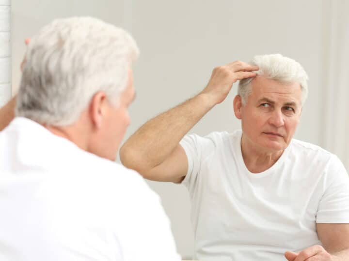 man checking hair in mirror in bright bathroom 2026 03 17 22 08 55 utc